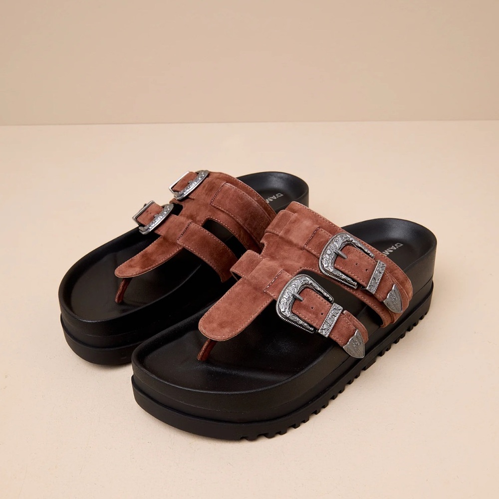 Rocco D'Amelio Brown Suede Buckle Platform Sandals